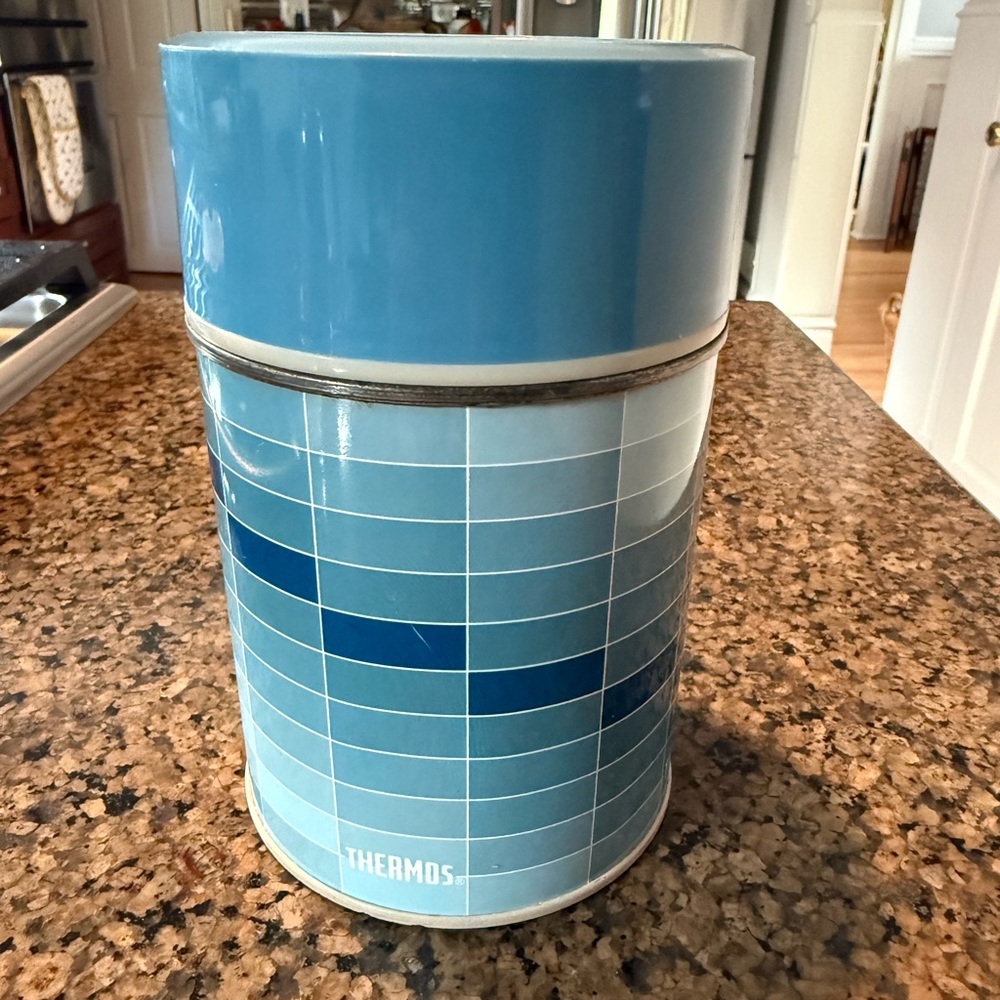 Vintage Blue Geometric Design King-Seeley Thermos